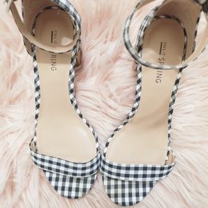 {used} call it SPRING gingham block-heel sandals